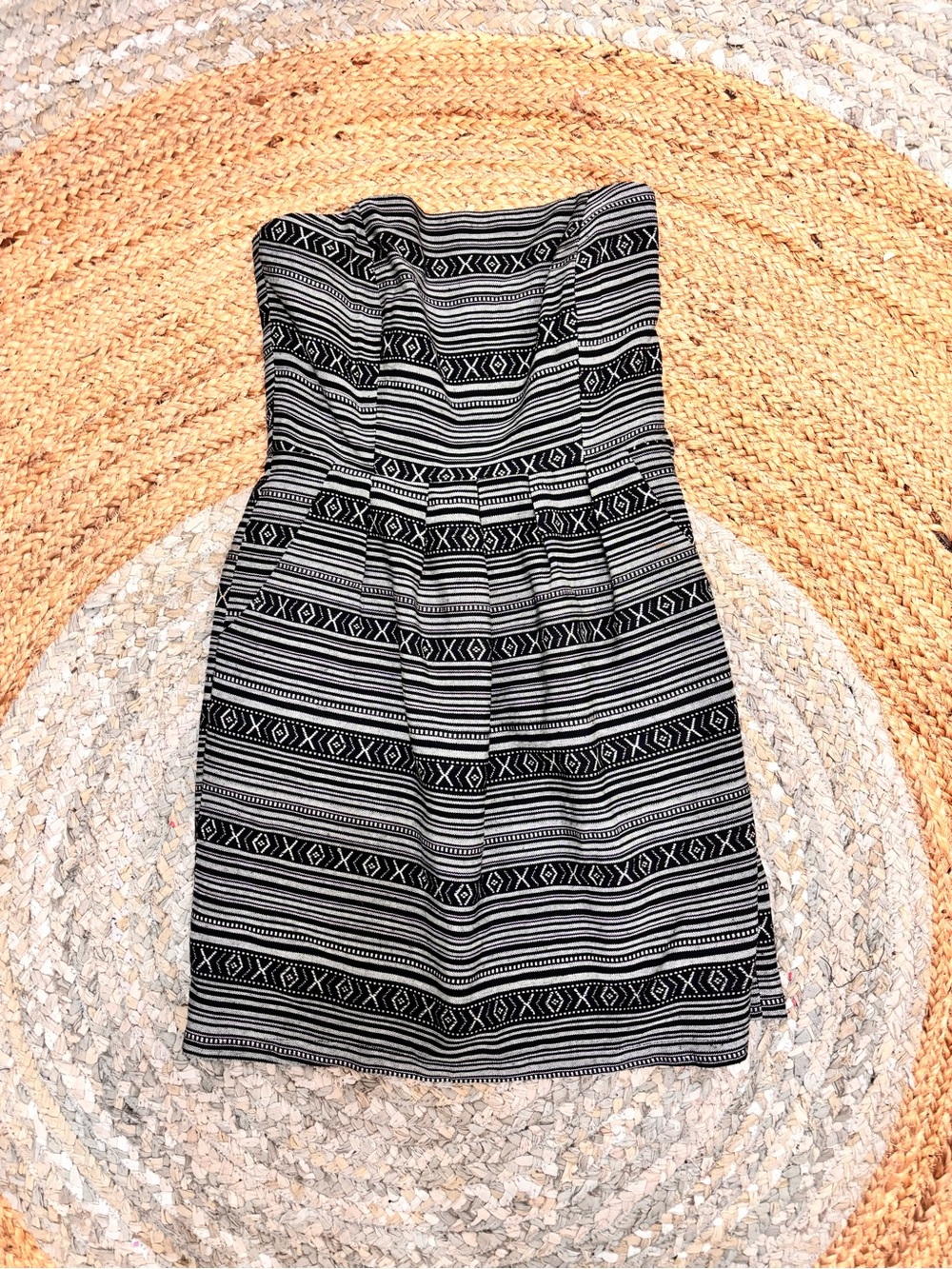 Ya Los Angeles Strapless Black & White Aztec Print Dress
